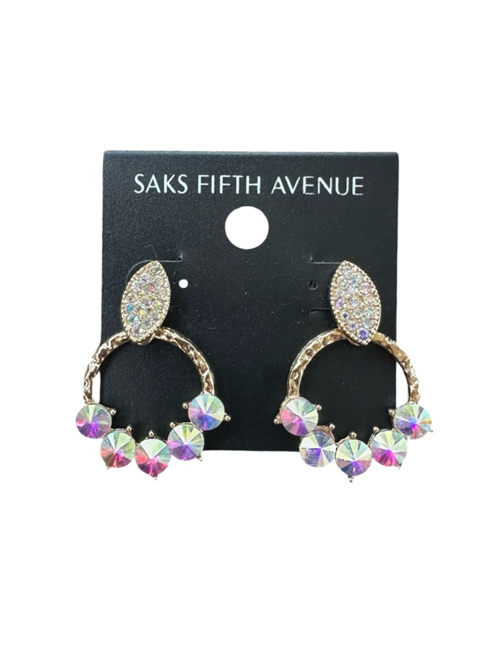 Saks Fifth Avenue Crystal Hoop Drop Earrings Gold Iridescent Statement